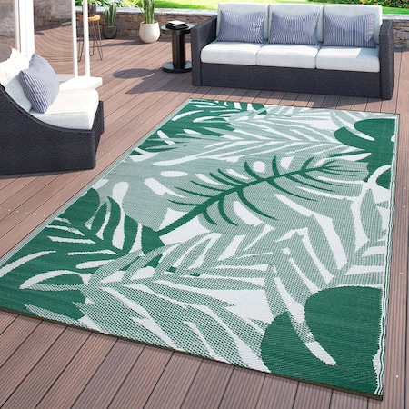 World Rug Gallery Tropical Leaf Reversible Recycled Plastic 5' X 7' Green Outdoor Rug 6066GREEN5X7